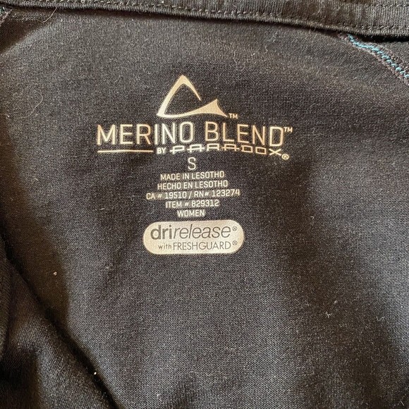 Merino Blend by Paradox 1/4 Zip Activewear Base Layer Top Black/Teal Women’s S - Picture 5 of 10